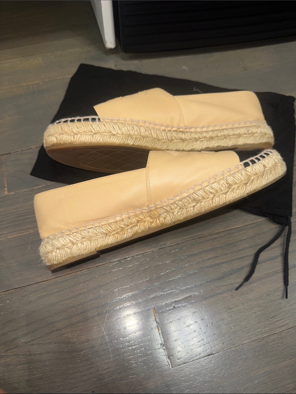 CHANEL Beige Leather Espadrille Flats with Black Cap Toe - Picture 7 of 8